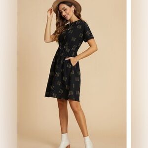 Black Patterned Dress XS pockets